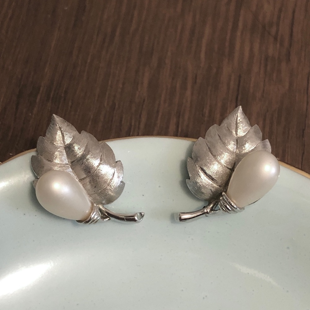 Silver-tone Vintage Crown Trifari clip-on earrings